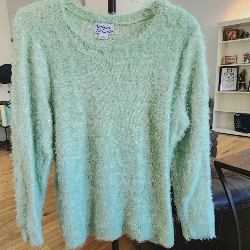 2x Anthony Richard Foam Green Sweater- Sequines And Faux Mohair